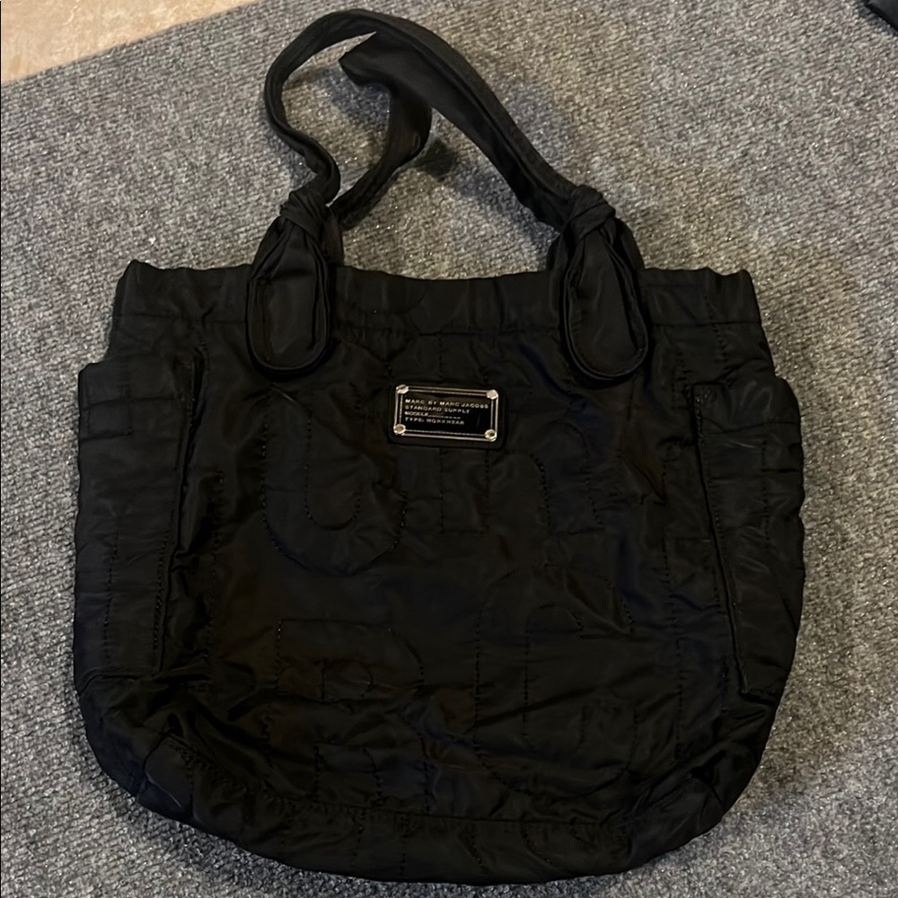 Marc Jacobs Black Quilted Tote Bag with Metallic Logo